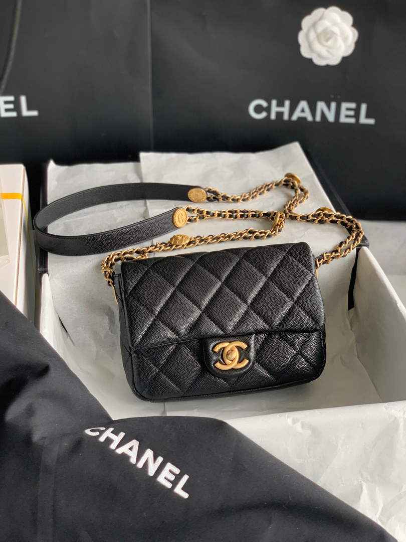Chanel AS3369 Small Flap Bag Shiny Calfskin Gold-Tone Metal Black