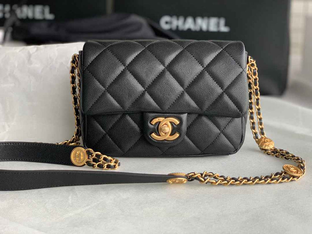 Chanel AS3369 Small Flap Bag Shiny Calfskin Gold-Tone Metal Black