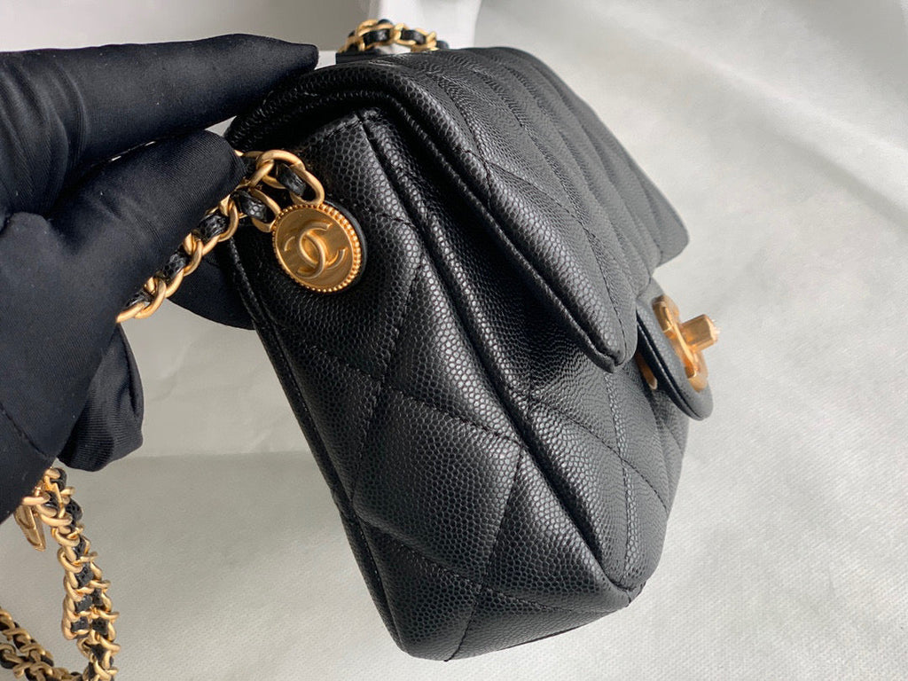 Chanel AS3369 Small Flap Bag Shiny Calfskin Gold-Tone Metal Black
