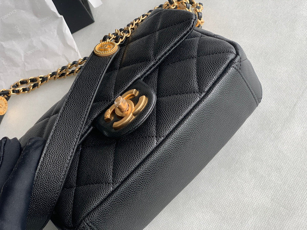 Chanel AS3369 Small Flap Bag Shiny Calfskin Gold-Tone Metal Black