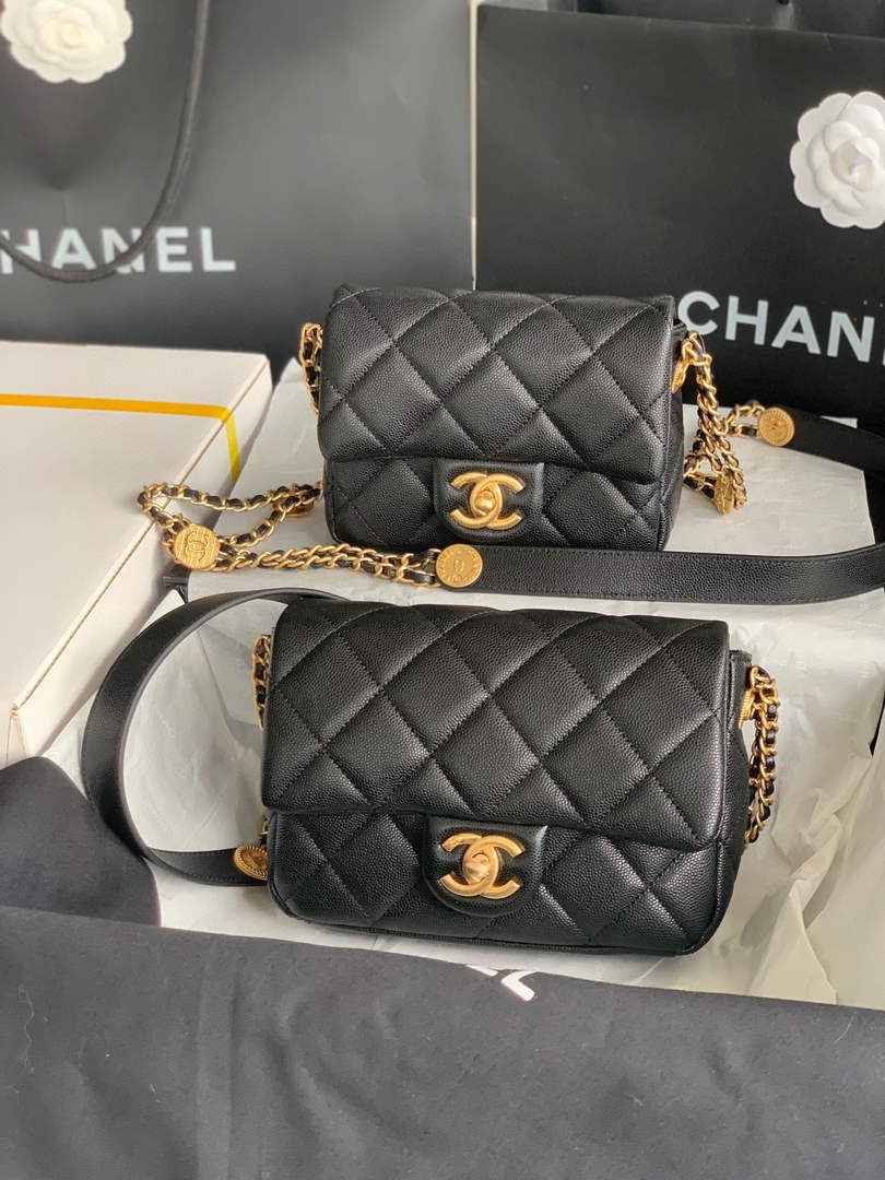 Chanel AS3369 Small Flap Bag Shiny Calfskin Gold-Tone Metal Black