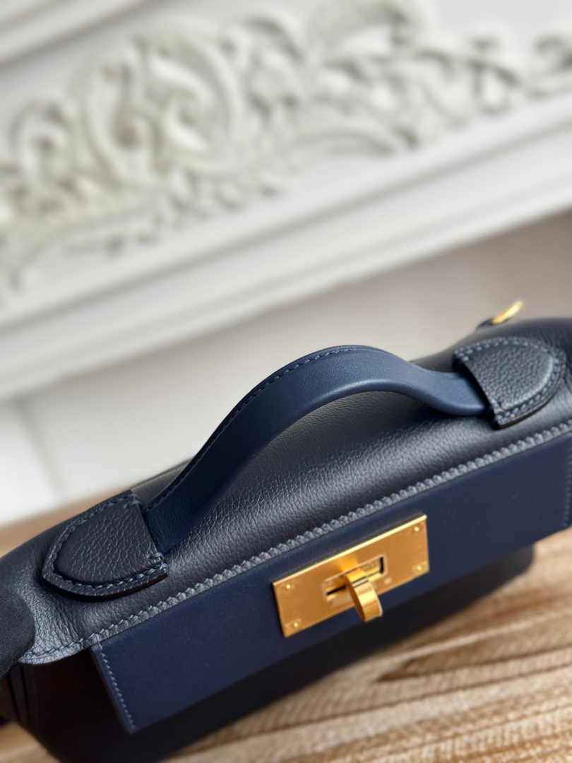 Hermès 24/24 Mini Bag Evercolor Swift Leather Navy Blue Gold - Default Title - View 5