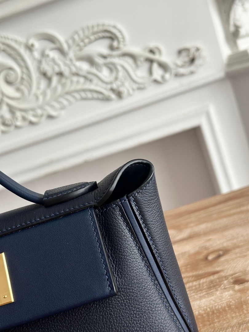 Hermès 24/24 Mini Bag Evercolor Swift Leather Navy Blue Gold - Default Title - View 6