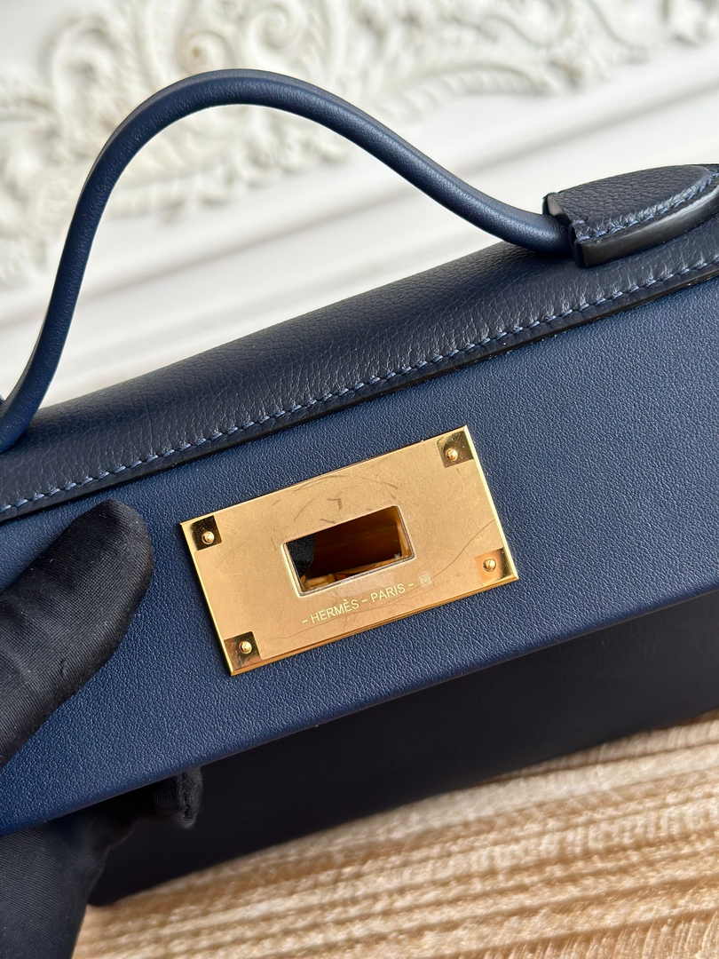 Hermès 24/24 Mini Bag Evercolor Swift Leather Navy Blue Gold - Default Title - View 7