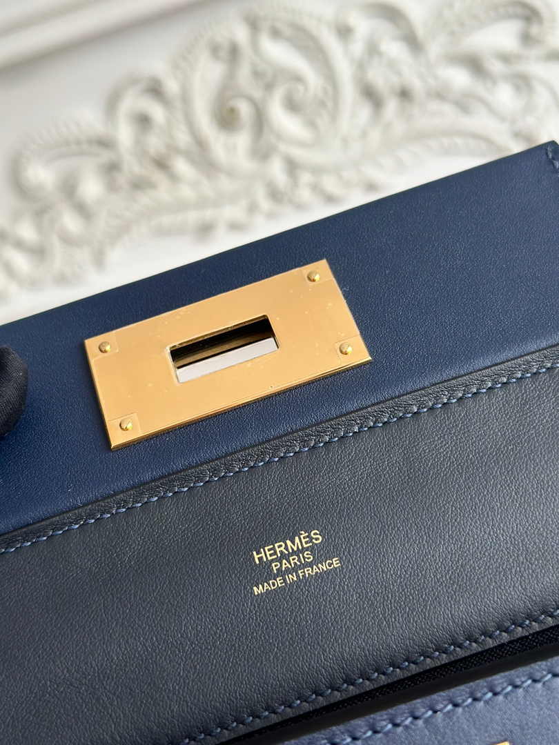 Hermès 24/24 Mini Bag Evercolor Swift Leather Navy Blue Gold - Default Title - View 8