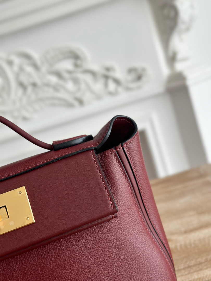 Hermès 24/24 Mini Bag Evercolor Swift Leather Wine Red Gold - Default Title - View 6