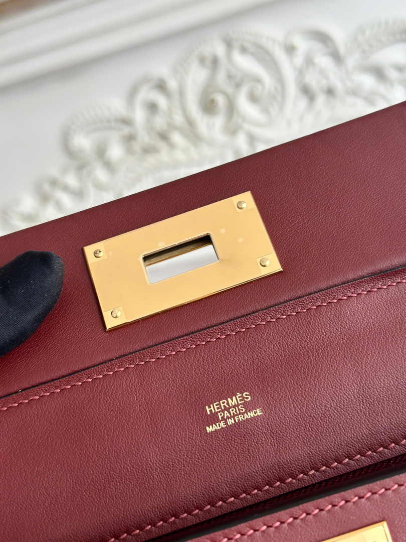 Hermès 24/24 Mini Bag Evercolor Swift Leather Wine Red Gold - Default Title - View 8