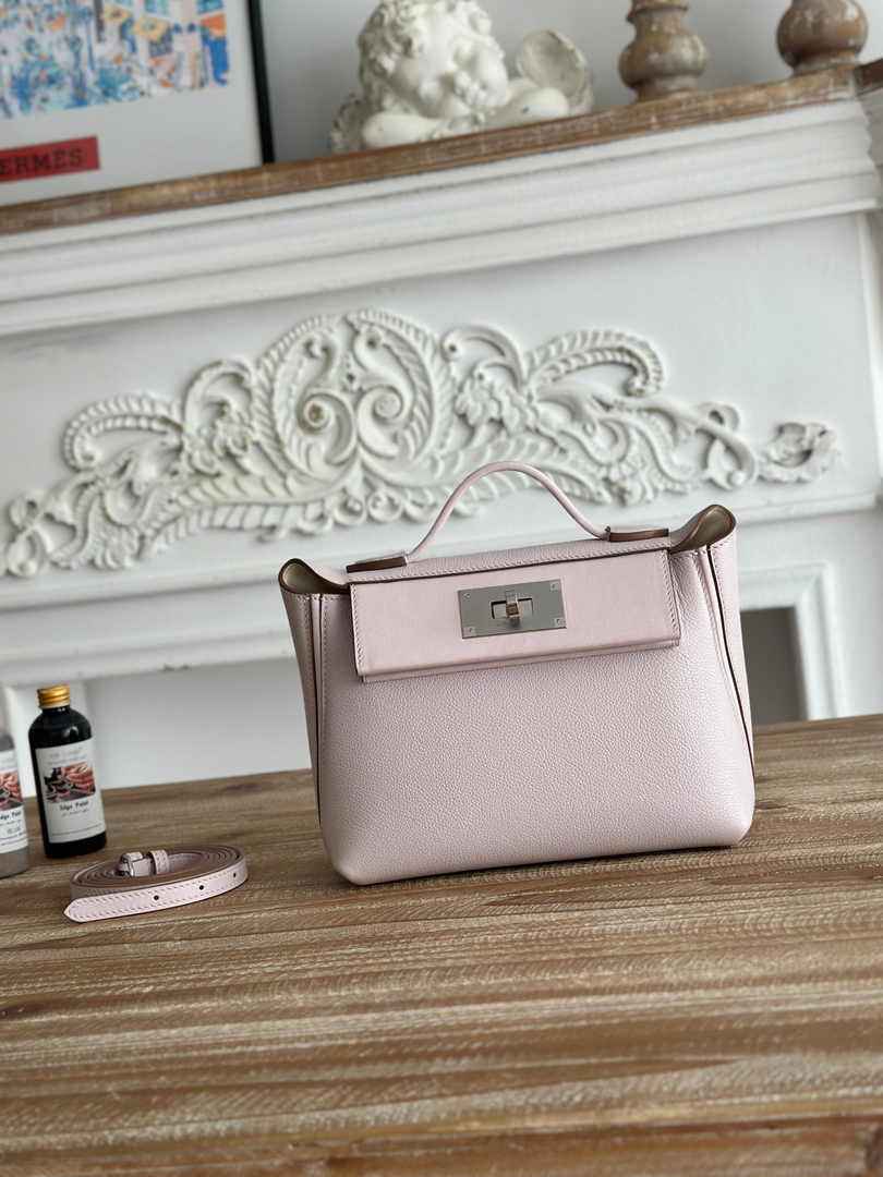 Hermès 24/24 Mini Bag Evercolor Swift Leather Beige Purple Silver - Default Title - View 1