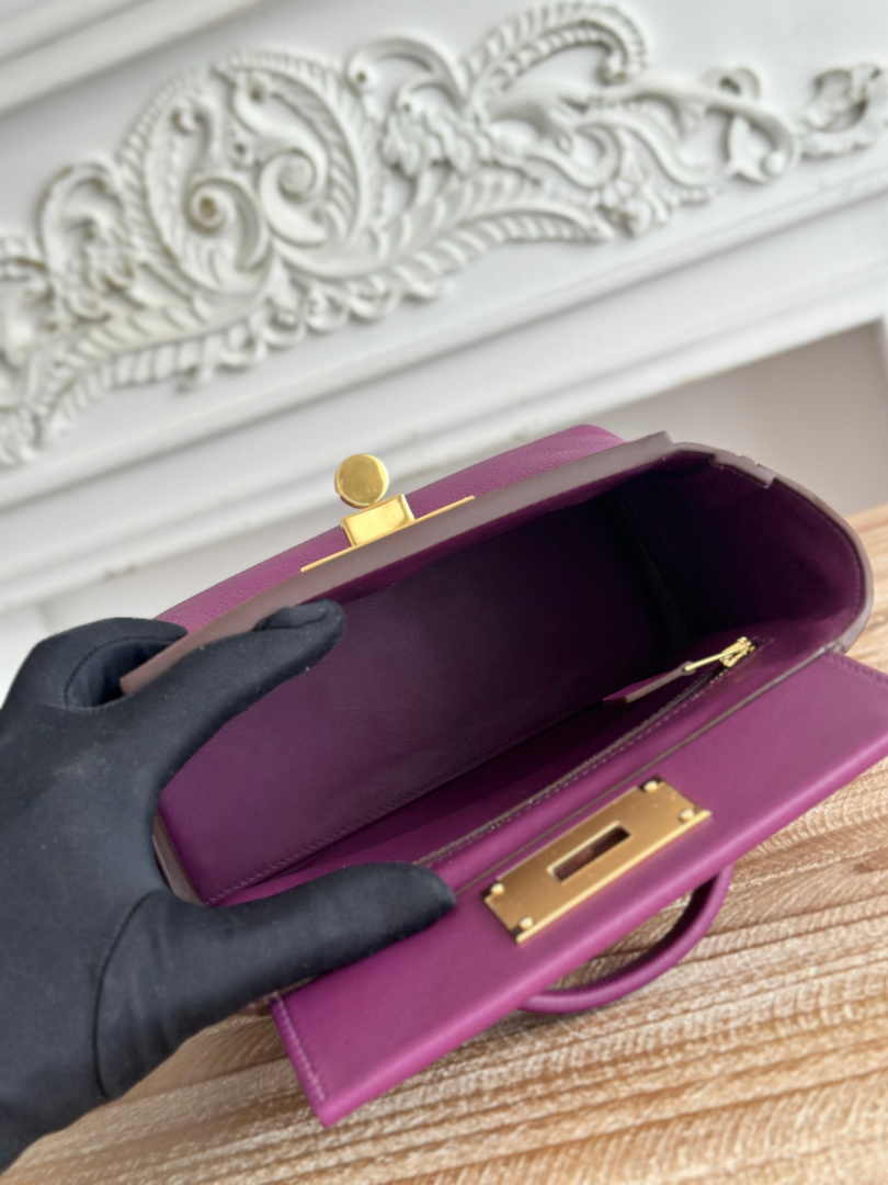 Hermès 24/24 Mini Bag Evercolor Swift Leather Purple Gold - Default Title - View 9