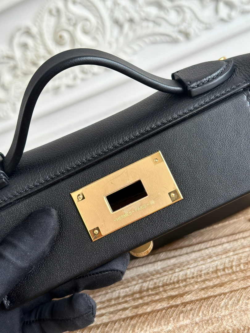 Hermès 24/24 Mini Bag Evercolor Swift Leather Black Gold - Default Title - View 7