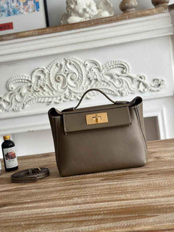 Hermès 24/24 Mini Bag Evercolor Swift Leather Dark Gray Gold - Default Title - View 1