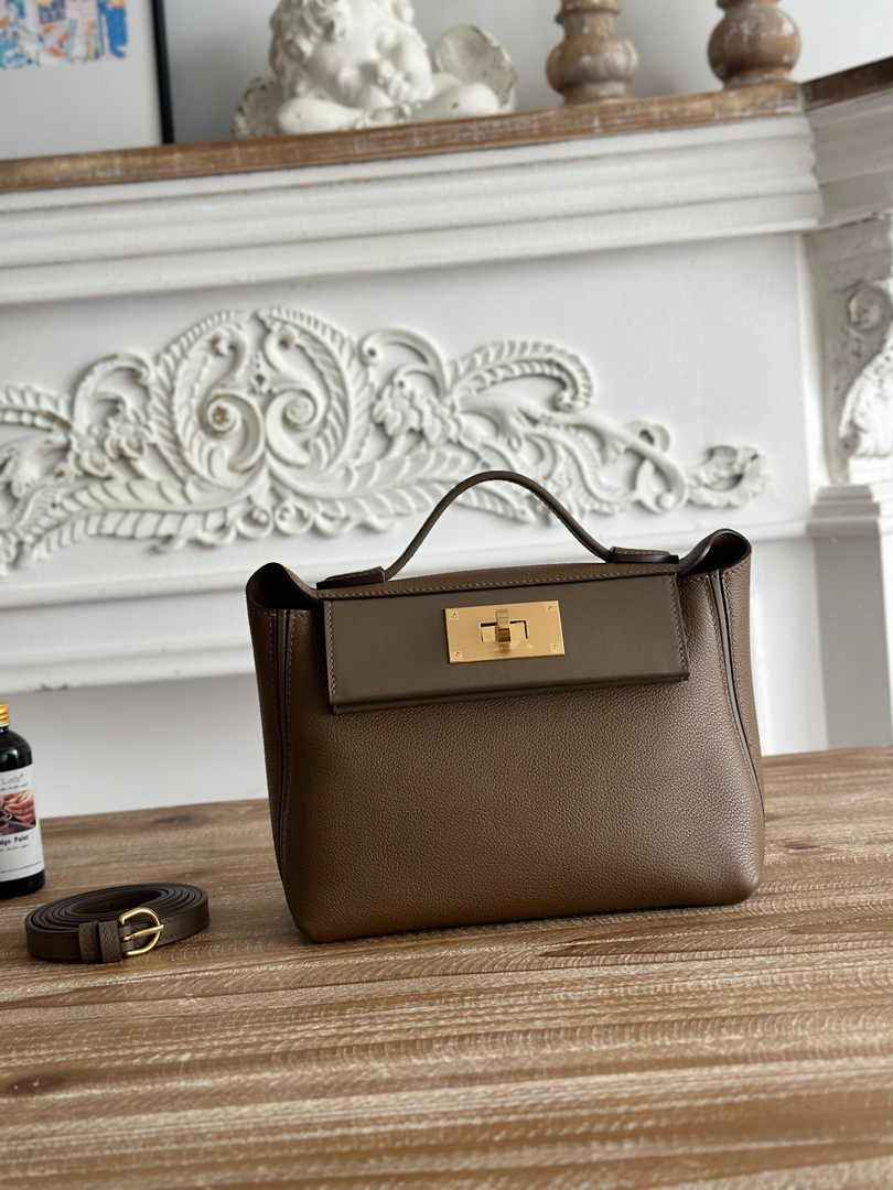Hermès 24/24 Mini Bag Evercolor Swift Dark Gray Leather Gold - Default Title - View 1