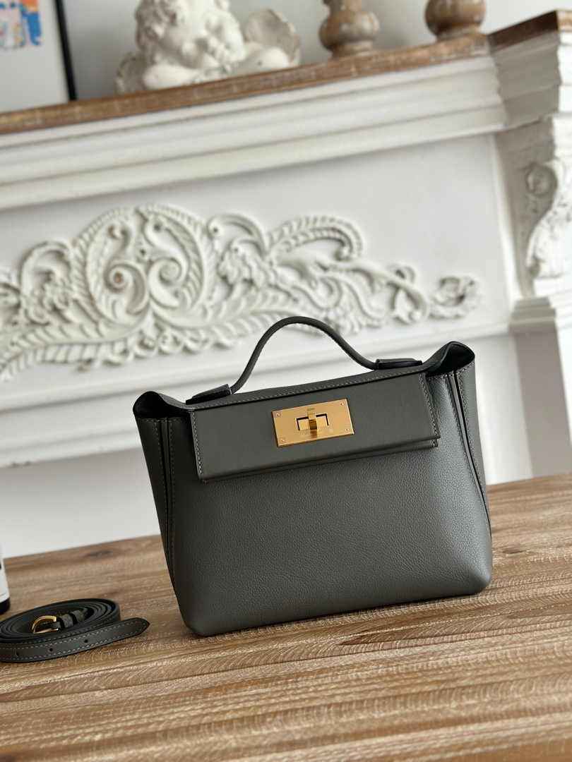 Hermès 24/24 Mini Bag Evercolor Swift Gray Leather Gold - Default Title - View 1