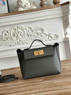Hermès 24/24 Mini Bag Evercolor Swift Gray Leather Gold - Default Title - View 1