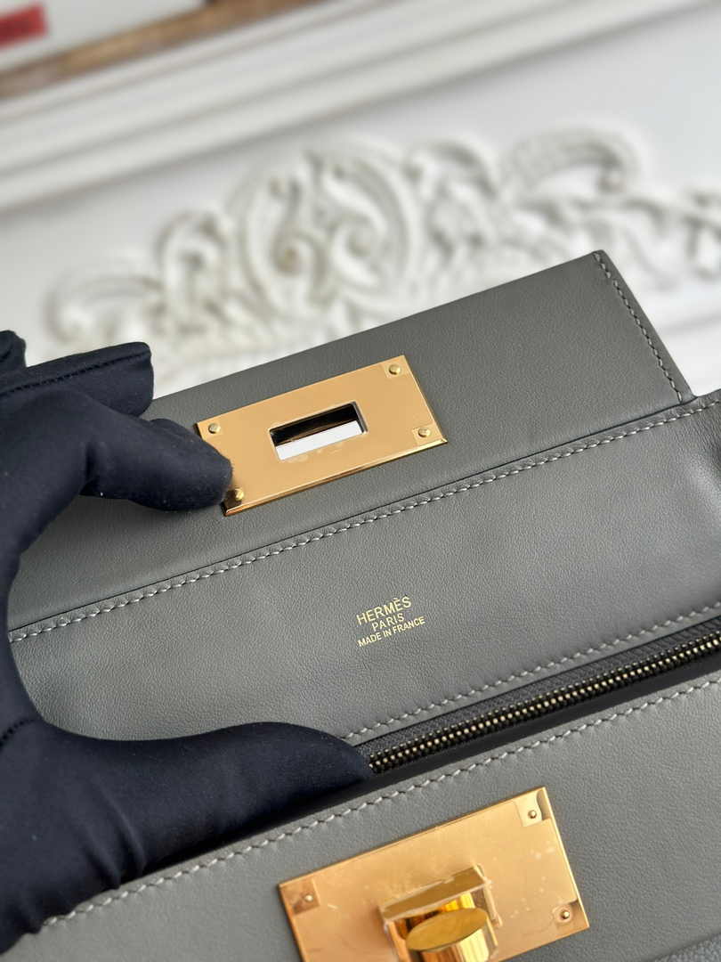 Hermès 24/24 Mini Bag Evercolor Swift Gray Leather Gold - Default Title - View 7