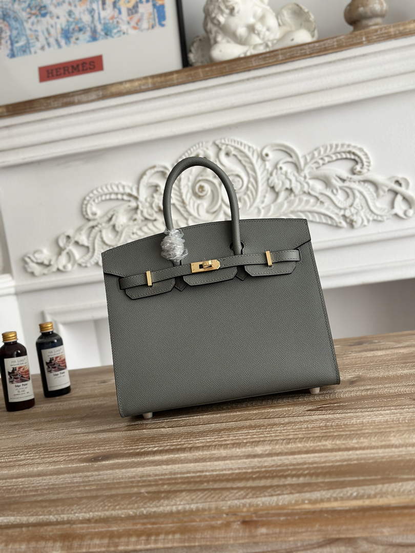 Hermès Birkin 25 Bag Dark Gray Epsom Leather H625648 - gold - View 8