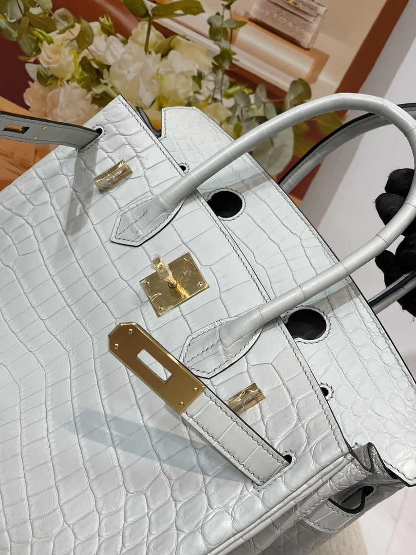 Hermès Birkin Bag 30cm Gray Crocodile Leather Gold Hardware H8890 - Default Title - View 8