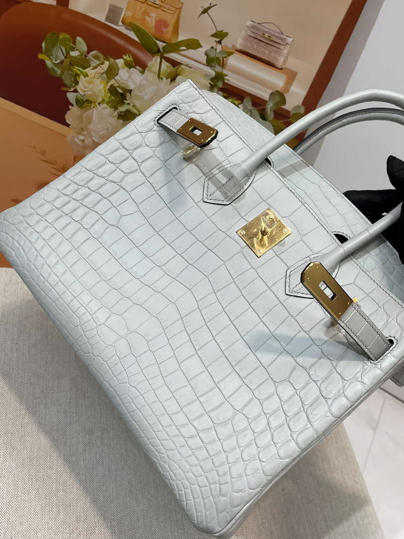 Hermès Birkin Bag 30cm Gray Crocodile Leather Gold Hardware H8890 - Default Title - View 9