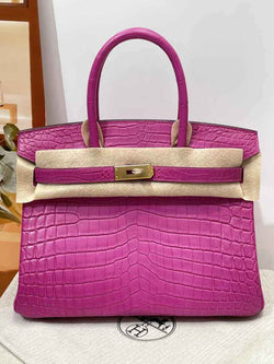 Hermès Birkin Bag 30cm Plum Crocodile Leather Gold Hardware H8883 - Default Title - View 1