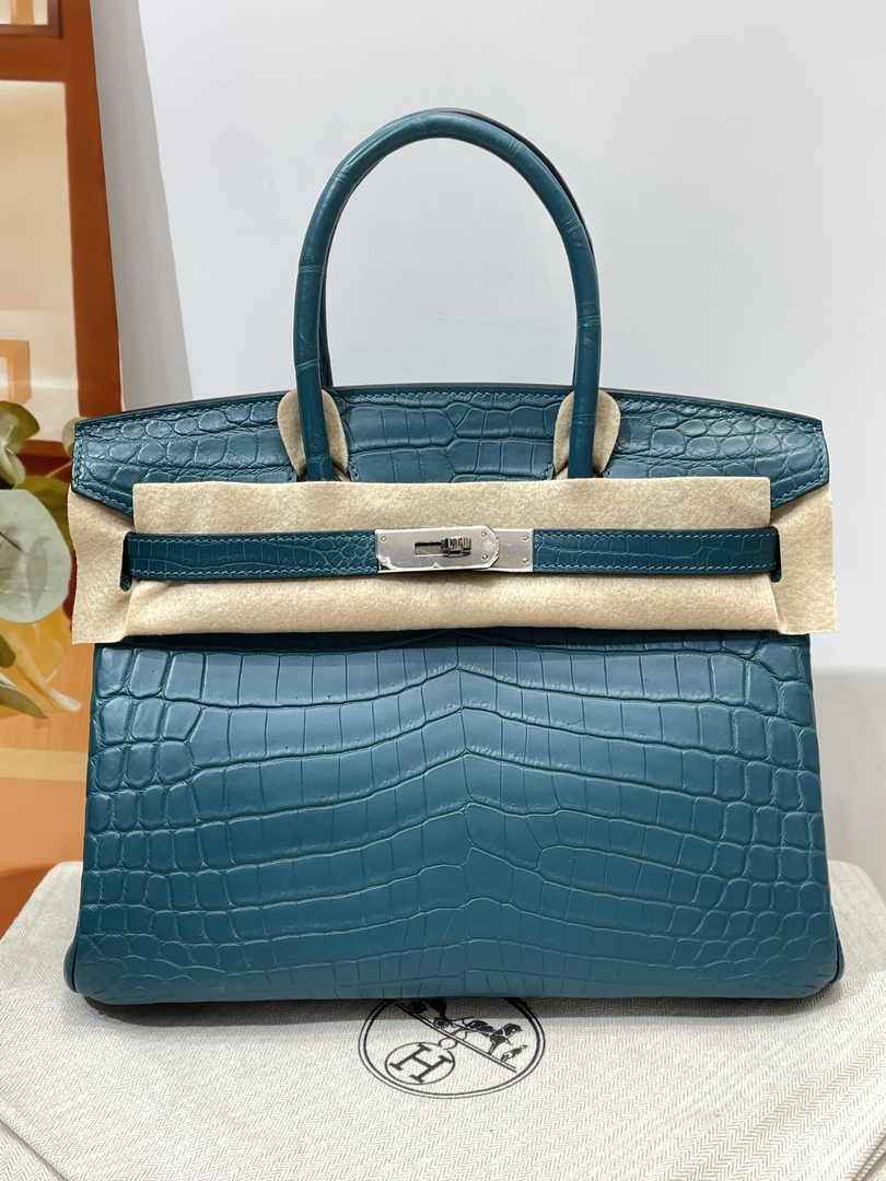 Hermès Birkin Bag 30cm Dark Blue Crocodile Leather Gold Hardware H8885 - Default Title - View 1