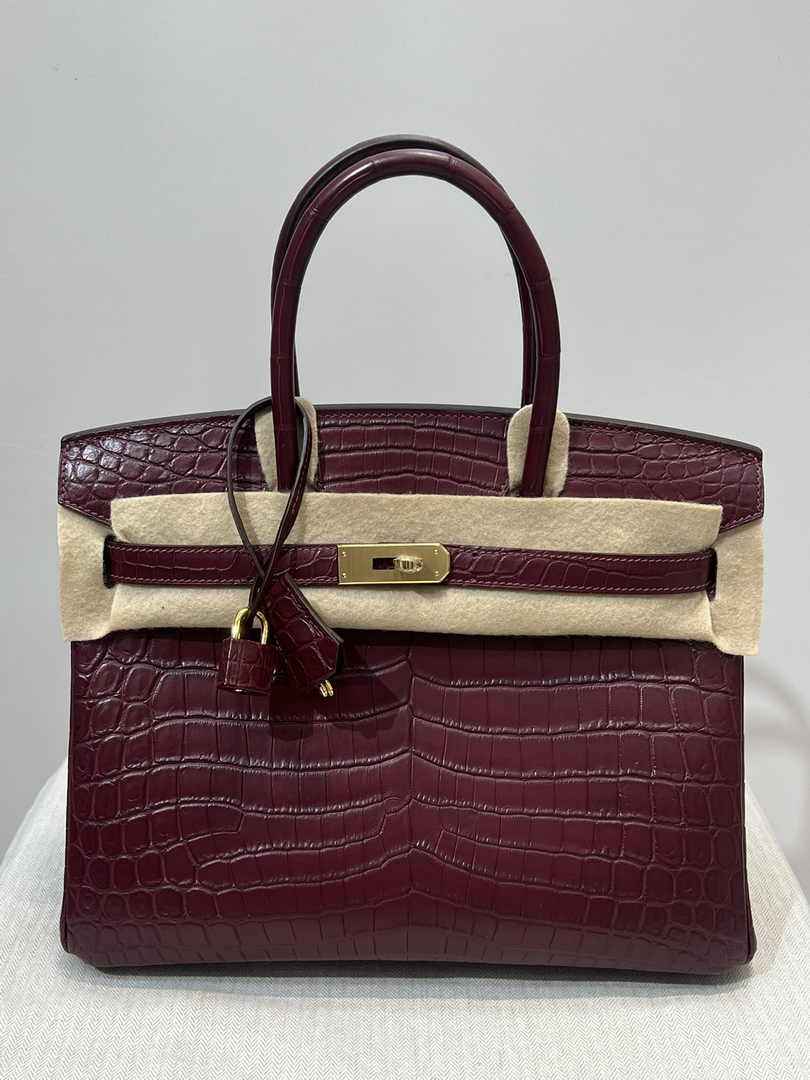 Hermès Birkin Bag 30cm Wine Red Crocodile Leather Gold Hardware H8888 - Default Title - View 1