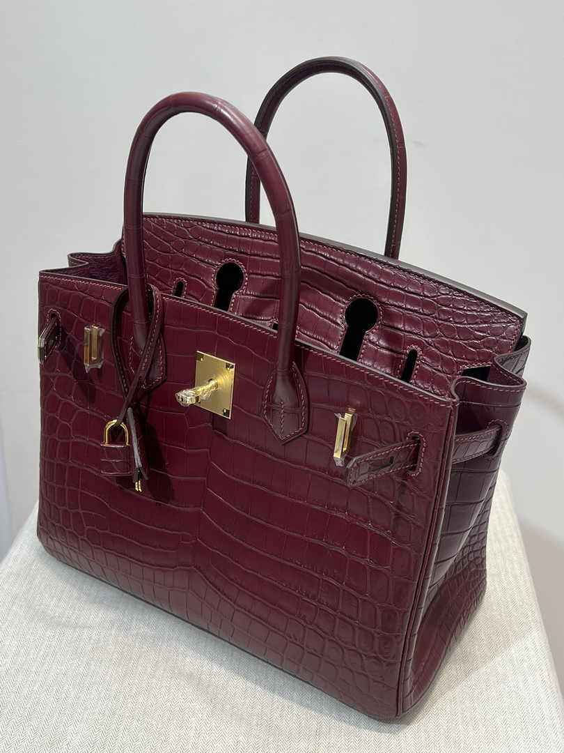 Hermès Birkin Bag 30cm Wine Red Crocodile Leather Gold Hardware H8888 - Default Title - View 3