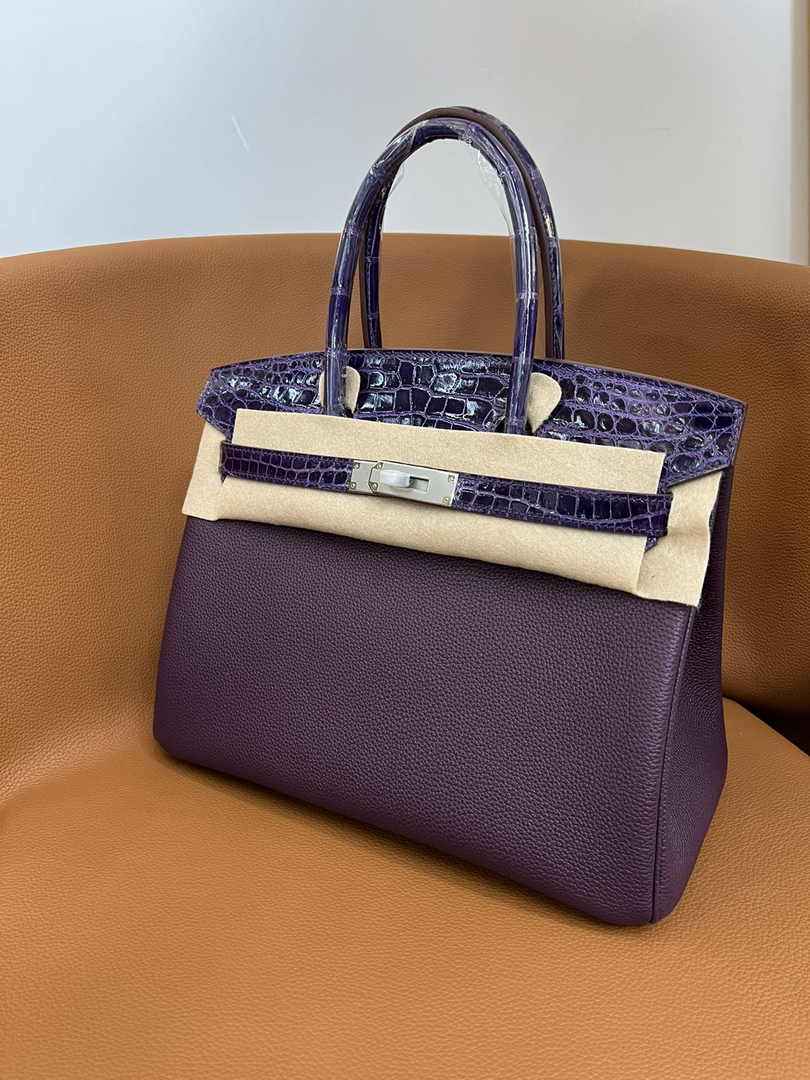 Hermès Birkin Bag Purple Crocodile Togo Gold Hardware H8604 - W25×H20×D13cm - View 4