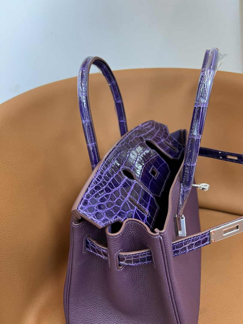 Hermès Birkin Bag Purple Crocodile Togo Gold Hardware H8604 - W25×H20×D13cm - View 7