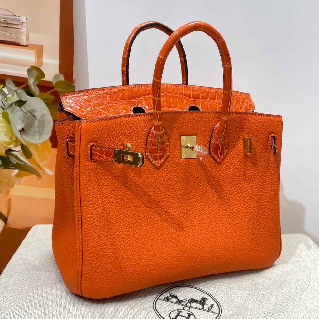 Hermès Birkin Bag Orange Crocodile Togo Gold Hardware H8607 - W25×H20×D13cm - View 2
