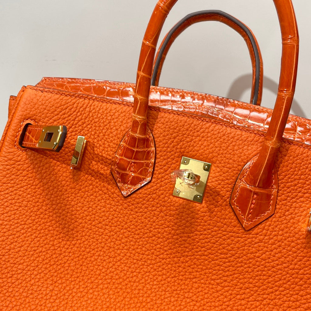 Hermès Birkin Bag Orange Crocodile Togo Gold Hardware H8607 - W25×H20×D13cm - View 5