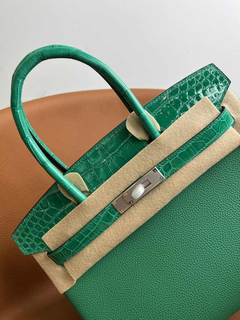Hermès Birkin Bag Green Crocodile Togo Gold Hardware H8602 - W25×H20×D13cm - View 8