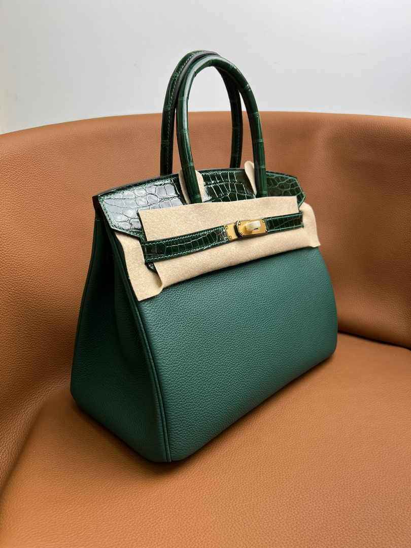Hermès Birkin Bag Dark Green Crocodile Togo Gold Hardware H8603 - W25×H20×D13cm - View 3