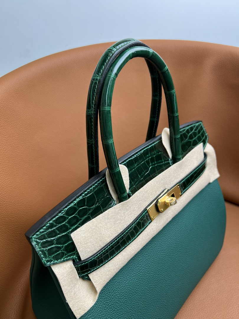 Hermès Birkin Bag Dark Green Crocodile Togo Gold Hardware H8603 - W25×H20×D13cm - View 7