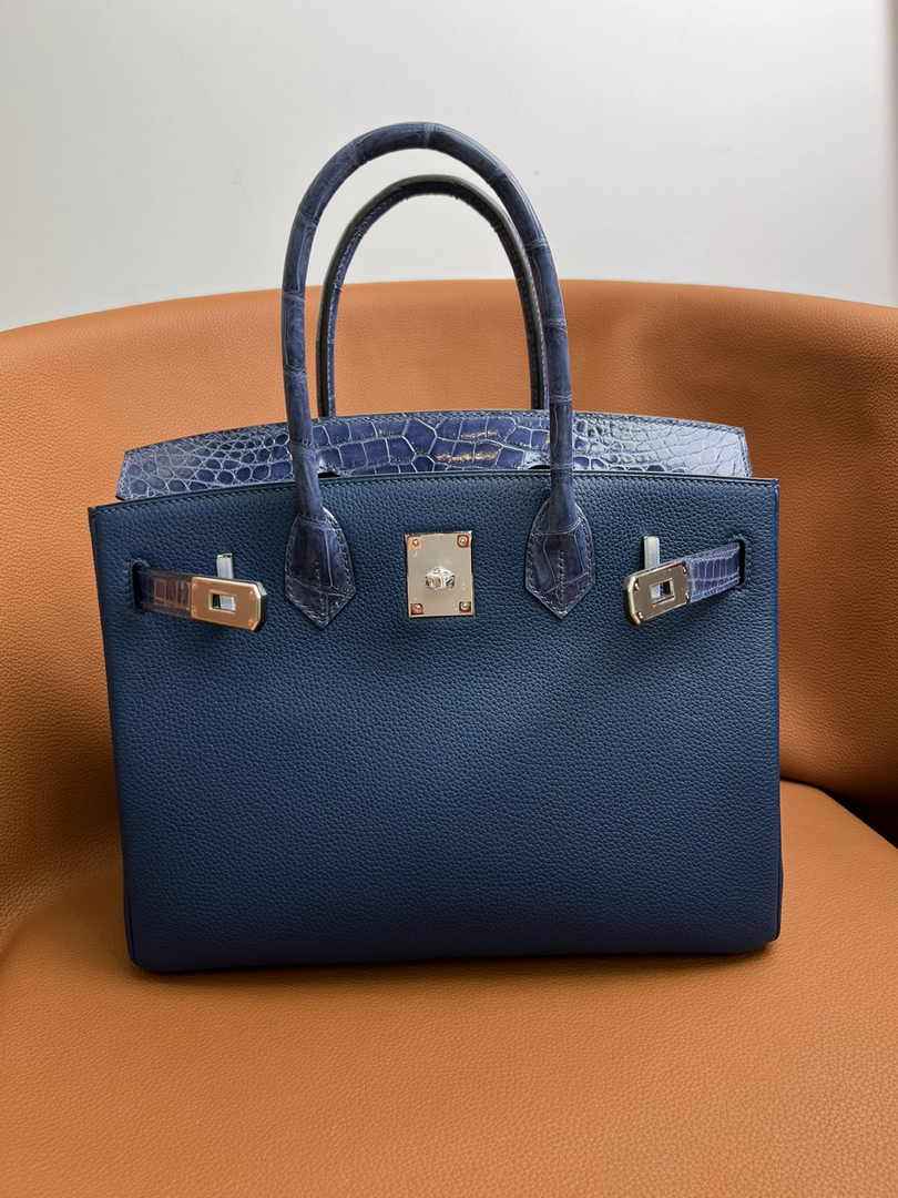 Hermès Birkin Bag Navy Blue Crocodile Togo Gold Hardware H8605 - W25×H20×D13cm - View 5