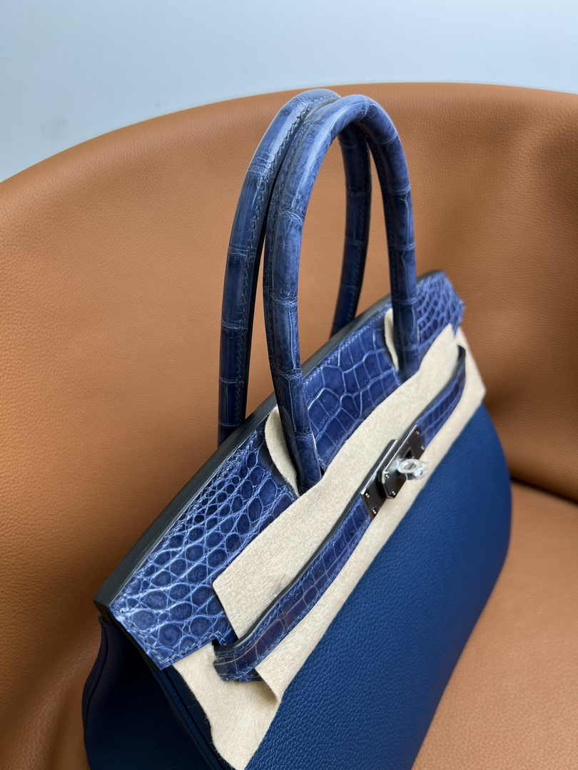 Hermès Birkin Bag Navy Blue Crocodile Togo Gold Hardware H8605 - W25×H20×D13cm - View 7