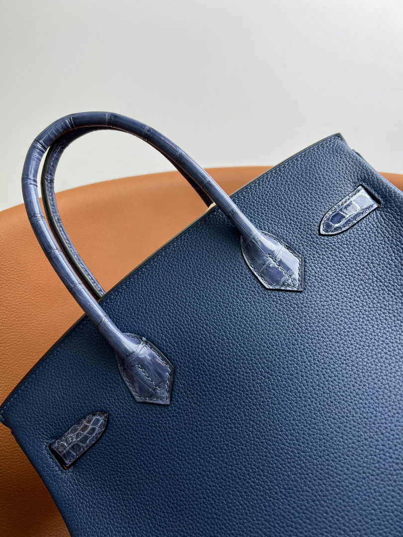 Hermès Birkin Bag Navy Blue Crocodile Togo Gold Hardware H8605 - W25×H20×D13cm - View 9
