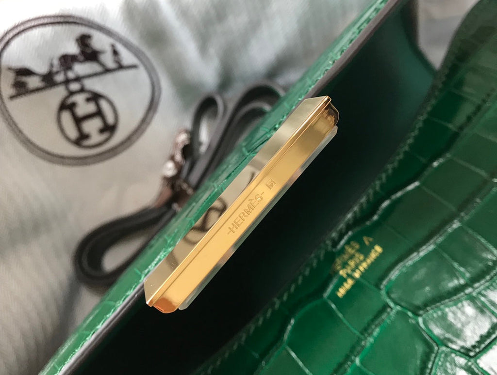 Hermes Constance Bag Green Crocodile Leather Gold H2802 - 18cm - View 7