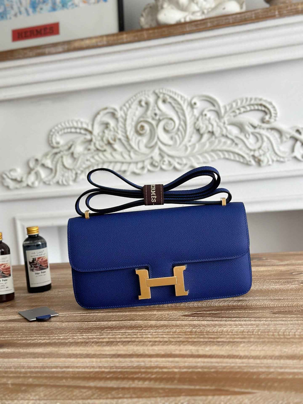 Hermès Constance bag in Dark Blue Epsom leather H382696 - Gold - View 3