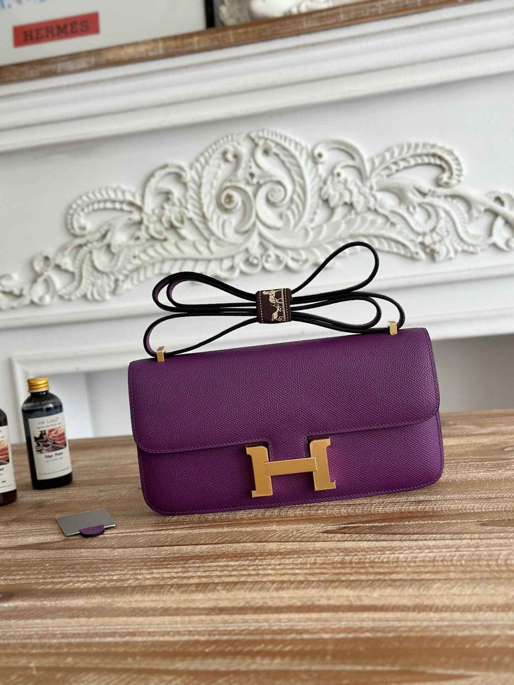 Hermès Constance bag in Purple Epsom leather H382698 - Gold - View 3