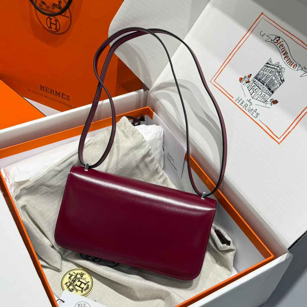 Hermes Constance Box Wine Red Leather Silver hardware H282682 - Default Title - View 2