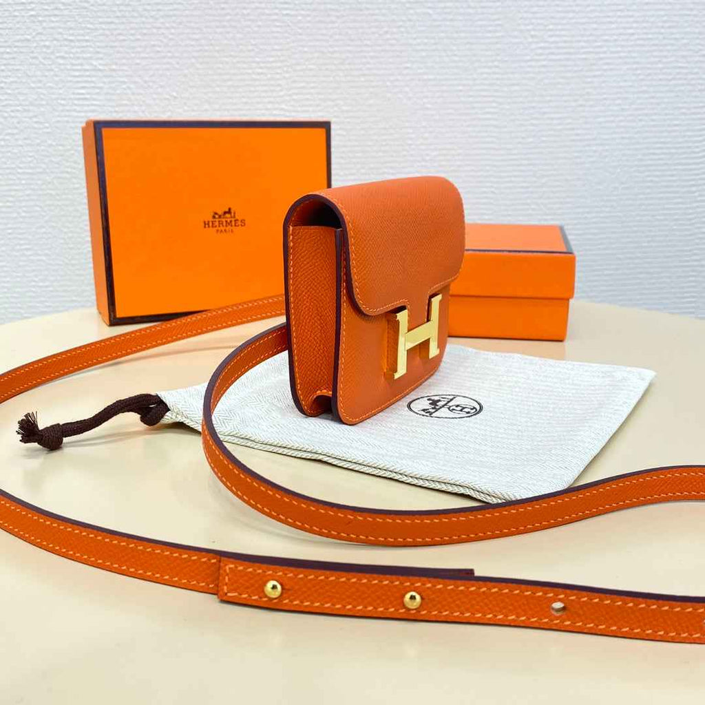 Hermes Constance Slim Wallet Orange Epsom Leather Gold H082074 - Default Title - View 2