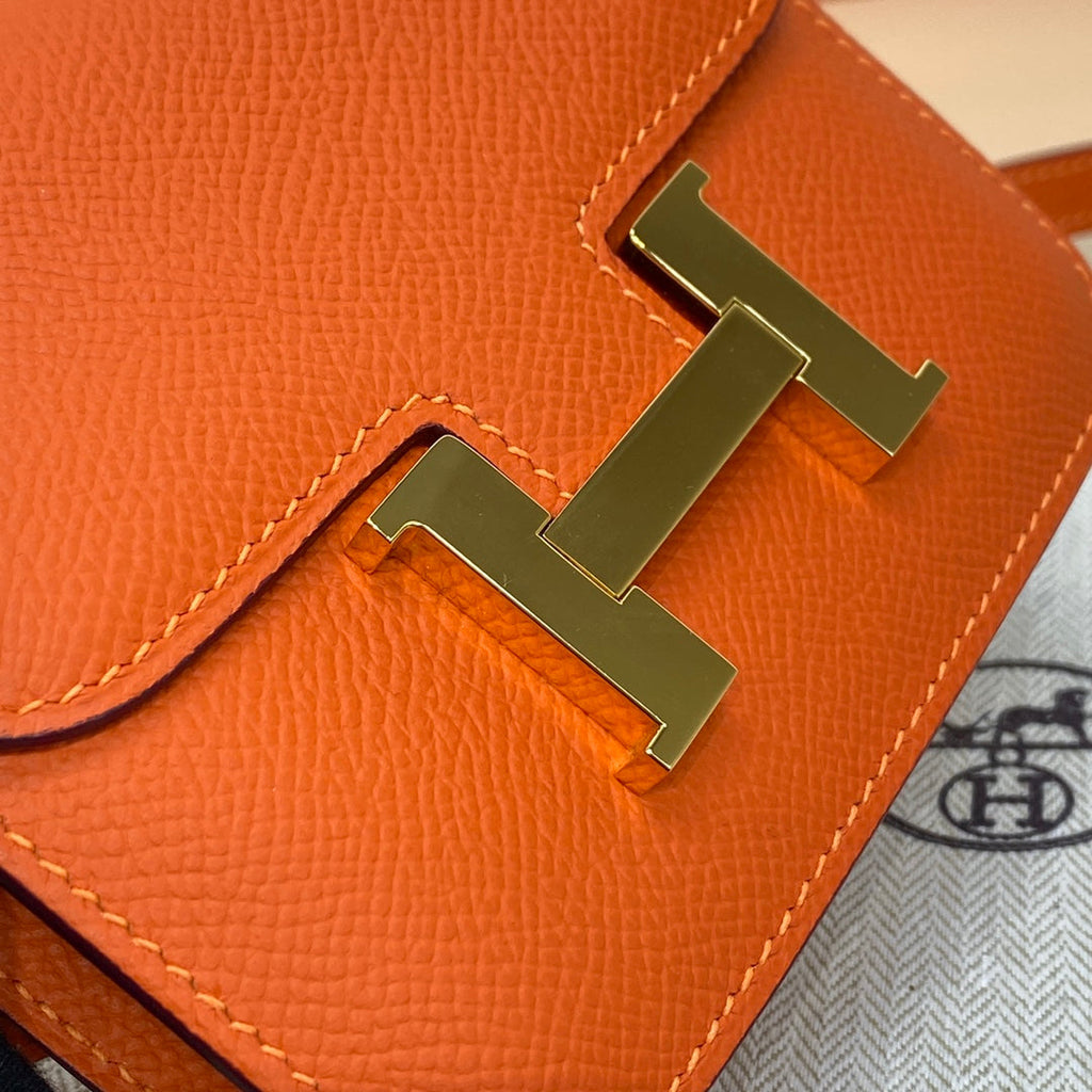 Hermes Constance Slim Wallet Orange Epsom Leather Gold H082074 - Default Title - View 5