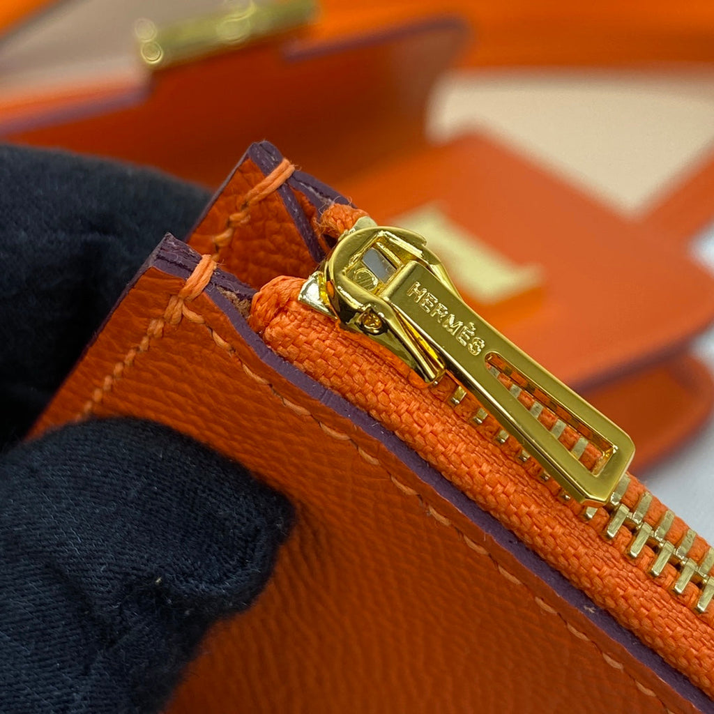 Hermes Constance Slim Wallet Orange Epsom Leather Gold H082074 - Default Title - View 7