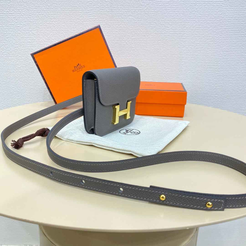 Hermes Constance Slim Wallet Dark Gray Epsom Leather Gold H082078 - Default Title - View 2