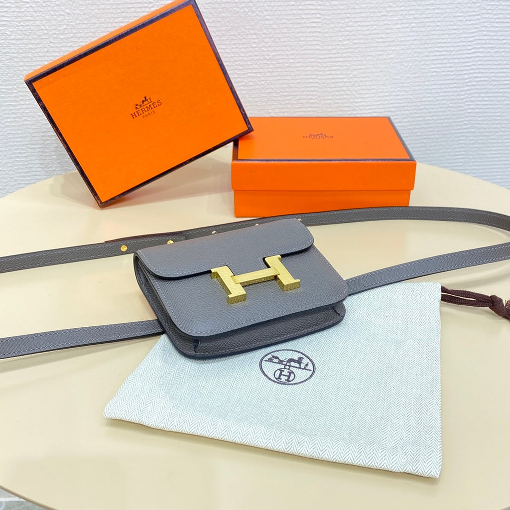 Hermes Constance Slim Wallet Dark Gray Epsom Leather Gold H082078 - Default Title - View 4