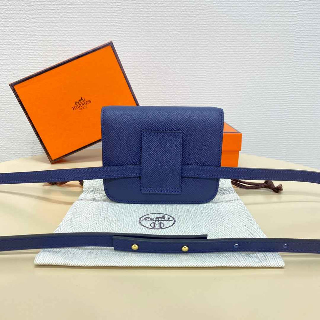 Hermes Constance Slim Wallet Navy Blue Epsom Leather Gold H082088 - Default Title - View 3