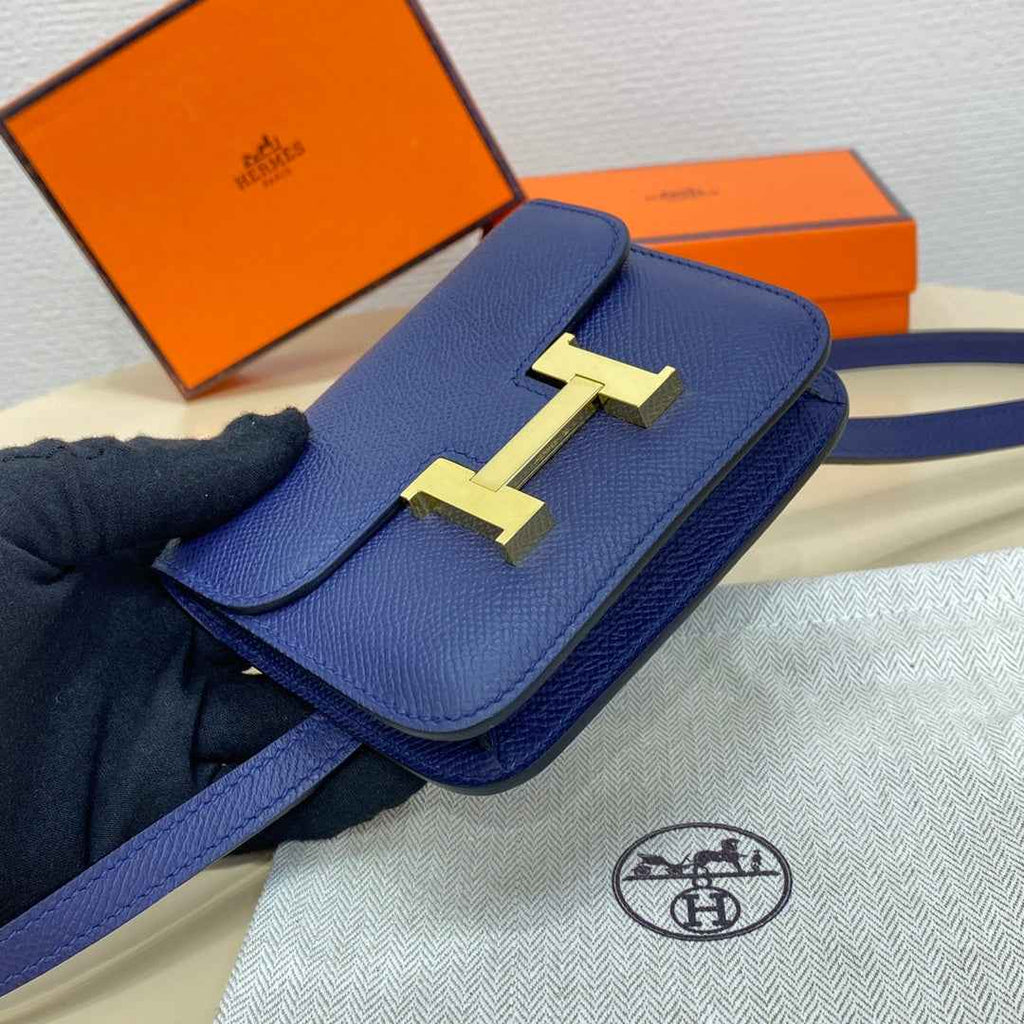 Hermes Constance Slim Wallet Navy Blue Epsom Leather Gold H082088 - Default Title - View 4