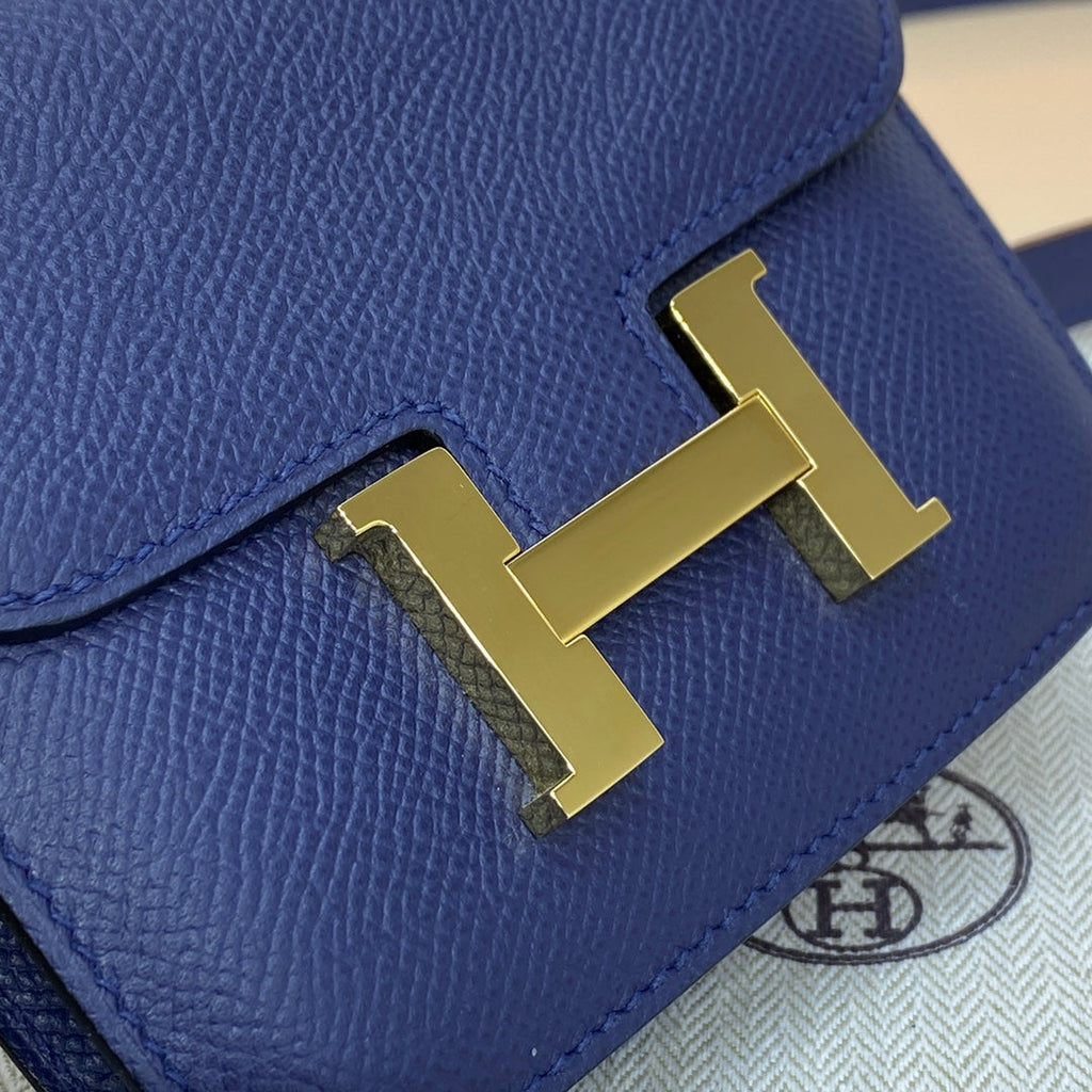 Hermes Constance Slim Wallet Navy Blue Epsom Leather Gold H082088 - Default Title - View 5