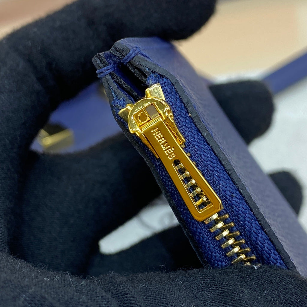 Hermes Constance Slim Wallet Navy Blue Epsom Leather Gold H082088 - Default Title - View 8