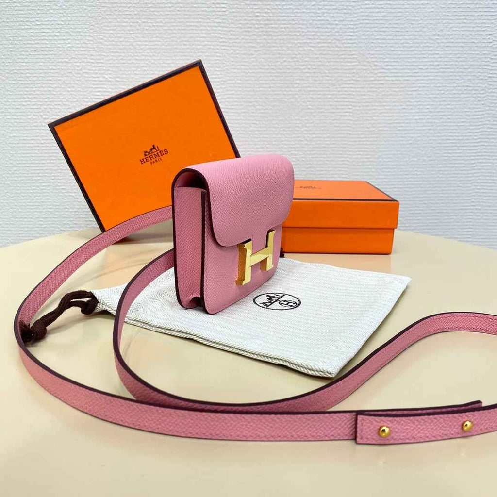 Hermes Constance Slim Wallet Pink Epsom Leather Gold H082090 - Default Title - View 2